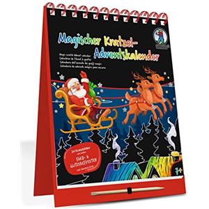 Ursus 24890000F - Calendario dell'Avvento magico, con 24 motivi antigraffio e numeri dell'Avvento da colorare, ca. 16,5 x 21 cm, incluso bastone in legno, multicolore