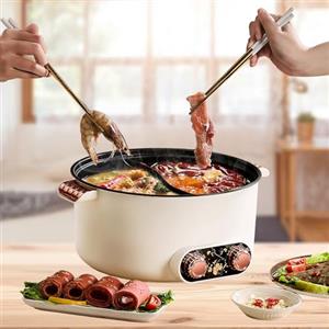 TAZZOR Pentola elettrica da 2 lati con due regolatori, 5 l, 1350 W, tre regolazioni di potenza, antiaderente multifunzionale, veloce per arrosti, ramen, fonduta