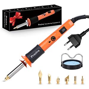 Preciva Pirografo per Legno 25W, Attrezzo per Saldatura Domicilio per Incisione, Incisore Elettrico Temperatura 300~500?, 6 Punte per Saldatore (Arancia)