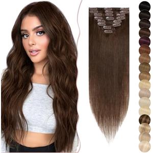 SEGO Extension Clip Capelli Veri 8 Fasce Singole - 100% Remy Human Hair Lisci Lunghi Parrucca Donna 50 cm (70 g) #4 Marrone Medio