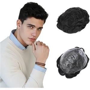 MY-LADY Protesi Capelli Uomo, Toupet Uomo Capelli Veri Parrucca 8x10'' Base PU Ultra Sottile, Sistema Sostituzione Capelli Uomini #1B Nero Naturale 75g
