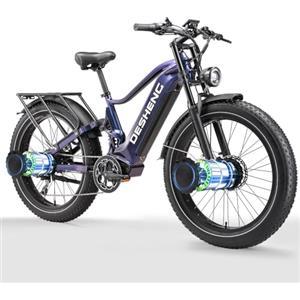GLEWEL D26 Adult Dual Motor Electric Bicycle with Full Suspension, 26-inch Fat Tire Mountain Bike Battery, 48V 25AH, Hydraulic Brakes