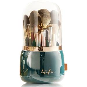 Lebenrich Organizer rotante per pennelli da trucco con coperchio, organizer per pennelli da trucco, con copertura trasparente, per cosmetici in acrilico, contenitore per tazze da trucco (verde scuro)