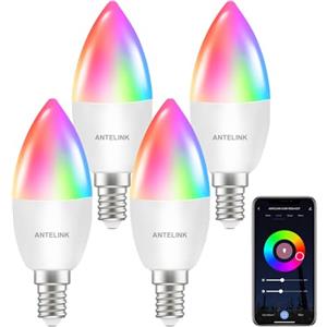 ANTELINK Lampadina Smart Alexa E14 Wifi Dimmerabili 5,5W 400 Lm | 40W Equivalente, RGBCW 2700K-6500K, Compatibile con Alexa e Google Home, 4 pezzi