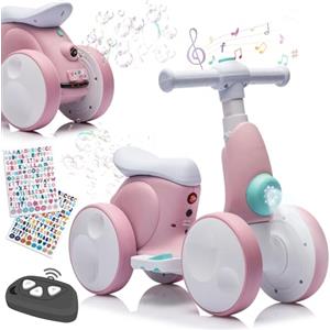 Itslife Bicicletta Senza Pedali Elettrica con Macchina per Bolle per Bambini e Bambine di 1-4 Anni, 4 in 1 Giocattoli per Bambini con Musica, Luci LED, Regalo per Compleanno, Natale, Rosa-bianco