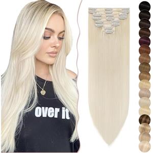 SEGO Extension Clip Capelli Veri 8 Fasce Singole - 100% Remy Human Hair Lisci Lunghi Parrucca Donna 20 cm (45 g) #60 Biondo Platino