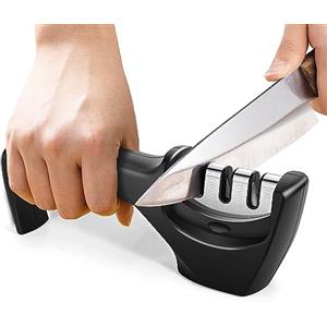 JANREAY affilacoltelli manuale professionale con pietra in ceramica a 3 fasi, carburo di tungsteno, pietre diamantate per affilare accessori per coltelli da cucina.