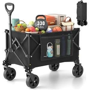 Morpilot Carrello Pieghevole Resistente con Ruote, Carrello Fuoristrada per Giardinaggio, Campeggio, Shopping, Spiaggia e Sport all'aperto, Nero, Capacità Massima 220 Litri e 150 kg