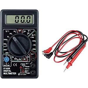 VR VETRINEINRETE Vetrineinrete® Tester multimetro digitale 2 puntali e cavi a batteria con display e protezione di sovraccarico mini misuratore C47