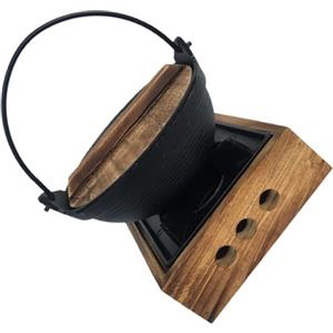 DECOMELODY Pentola per Shabu in Ghisa Giapponese con Supporto in Legno Piccolo Pentola Sospesa Tradizionale per Zuppa e Hot Pot Resistente per Picnic e Cucina Domestica