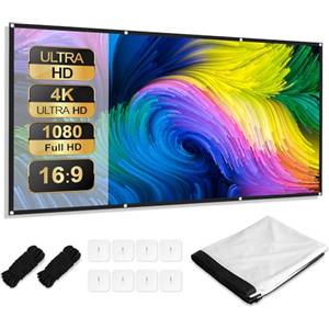 AiQInu Telo Proiettore 84 Pollici, Schermo per Proiettore Portatile 16:9 4K Full HD, Anti Rughe Pieghevole, Schermo Doppia Faccia, Schermo Proiezione Esterno per Casa Ufficio Eventi All`Aperto Teatro