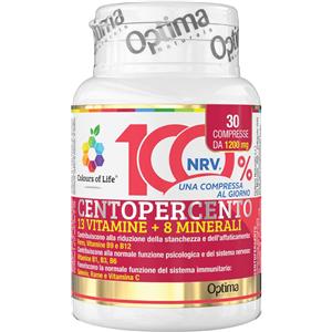 OPTIMA NATURALS Srl Colours Of Life - Centopercento 13 Vitamine 8 Minerali 30 Compresse - Integratore per Energia e Benessere