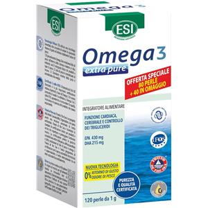 ESI Omega 3 Extra Pure - 80 Perle 40 Perle in Omaggio, Integratore con Olio di Pesce e Vitamina E per la Salute Cardiaca