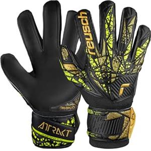 Reusch Attrakt Infinity Finger Support Junior Guanti da portiere per bambini, ideali per erba artificiale, 5, nero-oro-giallo