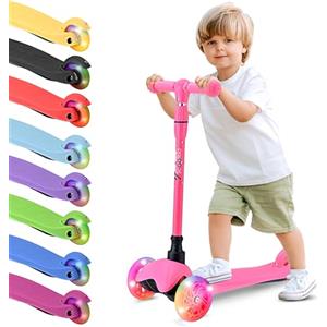 Hurtle Monopattino Leggero a 3 Ruote con Luci LED, Antiscivolo, per Bambini 2-5 Anni, Altezza Regolabile 63,-71 cm (Anguria)
