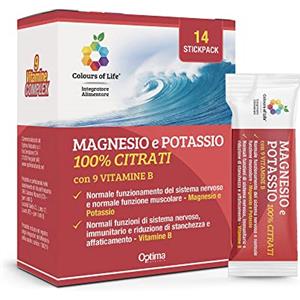 Colours Of Life Magnesio e Potassio con 9 Vitamine B, integratore alimentare che riduce stanchezza e affaticamento, magnesio e potassio citrati, con vitamine del gruppo B, 14 stickpack