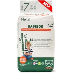 Naty Bamboo - Pannolini a mutandina in Viscosa di Bambù - Morbidezza e tocco setoso, Pannolini a base vegetale, Dermatologicamente testati per pelli sensibili e super assorbenti (Taglia 7, 64 pezzi)
