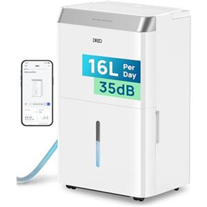 DREO Deumidificatore Casa Muffa 16L/24h, Alexa & WiFi, Tanica da 3.4L, Deumidificatore silenzioso 35dB, 30㎡, con 3 Modalità d'Uso, Timer e Asciugatura del Bucato, per bagno, camera da letto, cantina