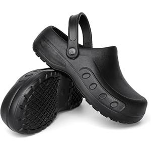 MEIAGDT Zoccoli da Cuoco da Uomo, Scarpe Antinfortunistiche Antiscivolo, Impermeabili e Resistenti all'olio, Cinturini Regolabili, Adatti per ristoranti, lavori infermieristici Nero e Rosso 40