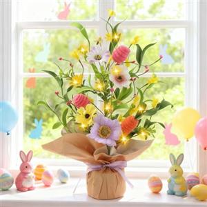 Nexoria Decorazione pasquale albero di Natale, luci a LED, albero di Pasqua, decorazione pasquale, albero con catena luminosa a LED, con uova di Pasqua, decorazione artificiale, per interni, funzionamento a