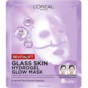 L'Oreal Paris L'Oréal Paris Glass Skin Maschera in Idrogel, Per Tutti i Tipi di Pelle, Pelle Luminosa e Radiosa, Risultati Istantanei, Trend Coreana, Con Acido Ialuronico e Centella Asiatica, Revitalift, 1x37gr