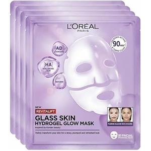 L'Oreal Paris L'Oréal Paris Glass Skin Maschera in Idrogel, Per Tutti i Tipi di Pelle, Pelle Luminosa e Radiosa, Risultati Istantanei, Trend Coreana, Con Acido Ialuronico e Centella Asiatica, Revitalift, 4pz