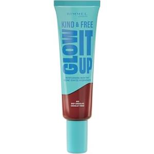 Rimmel London Kind & Free GLOW IT UP Fondotinta Idratante, 605, Deep Chocolate, Lenisce la pelle sensibile, Colorito sano e luminoso, Idrata per tutto il giorno, 30 ml