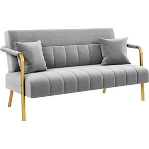 Yaheetech Divano Imbottito a 2 Posti in Velluto Divanetto da Salotto con Braccioli 143,5 cm × 71,5 cm × 75,5 cm Sofa Moderno con 2 Cuscini Divano per Soggiorno Camera da Letto Grigio Chiaro