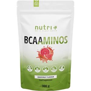 Nutri + BCAA in polvere al pompelmo - Complesso di aminoacidi ad alto dosaggio - BCAAminos istantanei in polvere vegani - Amminoacidi - 2:1:1 L-Leucina L-Isoleucina L-Valina 300g