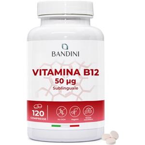 Bandini® Vitamina B12 sublinguale 120 compresse, Cianocobalamina 50µg, Integratore vitaminico 100% Vegano, Vit B per il Sistema Immunitario, il Metabolismo energetico, la Stanchezza Fisica e Mentale