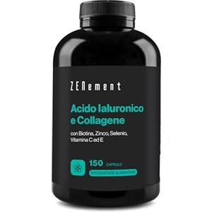 Zenement Collagene e Acido Ialuronico con Biotina, Zinco, Selenio, Vitamine C ed E - 150 Capsule - Per Pelle, Articolazioni e Ossa - 1000 mg di Collagene + 200 mg di Acido Ialuronico per Dose - Zenement