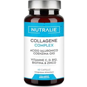 NUTRALIE Collagene Acido Ialuronico - Idrolizzato + Biotina + Q10 - Pelle Cartilagine - Vitamina C, D, B12 e Zinco - Collagen Complex - 60 capsule Nutralie