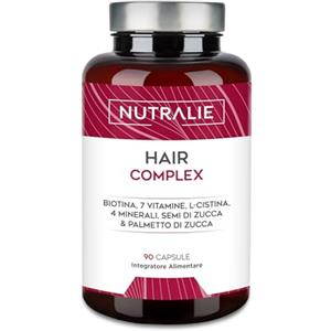 NUTRALIE Integratore Per Capelli con Biotina + Zinco + Selenio + L-Cisteina - [PREMIO 2022] Hair Complex Per Donne e Uomini - 90 Capsule Vegetariane Nutralie