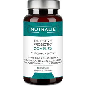 NUTRALIE Probiotici Digestive Complex - Curcuma + Enzimi + Finocchio Psyllium + Senna + Frangula - 60 Capsule Probiotici Digestive Complex Nutralie