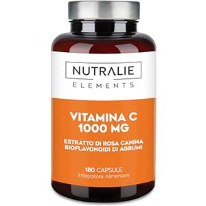 NUTRALIE VITAMINA C da 1000 mg con - Rosa Canina e Acido Ascorbico - Difese + Stanchezza + Antiossidante - Bioflavonoidi + Vitamin C 180 Capsule Nutralie