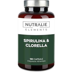 NUTRALIE Spirulina e Clorella 1800mg - Energia - Biodisponibile e Vegano - 180 Capsule di Alghe Spirulina e Clorella Vegana - 180 Capsule Nutralie