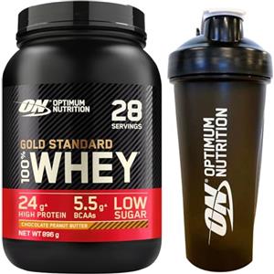 Optimum Nutrition Gold Standard 100% Whey Proteine in Polvere con Aminoacidi Gusto Cioccolato e Burro di Arachidi 896 g 28 Porzioni + Shaker