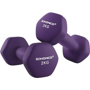 SONGMICS Set di 2 Manubri, 2 x 2 kg, Manubri Esagonale con Superficie in Vinile, per Fitness, Esercizio, Addestramento, per Palestro in Casa, Viola Cenere SYL64PL