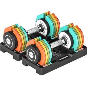 SPORTNOW Set di Manubri Palestra Regolabili 2x2/4/6/8/10kg con Base di Stoccaggio, Manubri Regolabili Salvaspazio con Blocco Sicuro e Impugnatura Antiscivolo, Allenamento Fitness Casa, Multicolore
