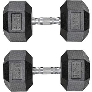 TLGREEN manubri esSet di 2 Manubri da 10/15/20/25/30 kg Esagonali, Coppia di Pesi per Palestra con Presa Antiscivolo e Rivestimento in Gomma (2 x 30 kg - Nero)