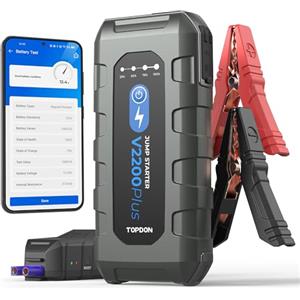 TOPDON 2-in-1 Booster Avviamento Auto & Tester per Batteria, 2200A Avviatore Batteria Auto (per Motori Fino a 8L Gas/6L Diesel), 12V Starter Batteria di Emergenza con Torcia LED & Carica Rapida USB3.0