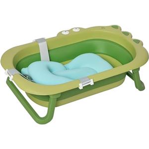 HOMCOM Vaschetta Bagnetto Pieghevole per Bambini 0-3 Anni con Cuscino Regolabile Azzurro e Piedini Antiscivolo, 80x53.9x20.8cm Verde