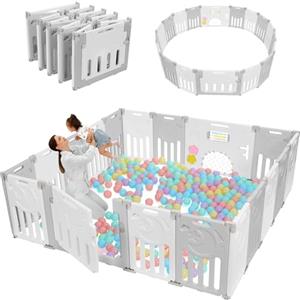 Dripex Box Bambini 190×190 cm, Recinto per Bambini Pieghevole, Box Neonato in Forma Adattabile, Recinto Neonato in Plastica, Grigio