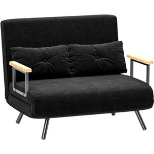 HOMCOM 4 in 1 Divano Letto 2 Posti, con Schienale Regolabile in 5 Posizioni, Divano Letto Matrimoniale Pieghevole con 2 Cuscini, Seduta Imbottita, in Velluto per Casa e Ufficio, 102x73x81 cm, Nero