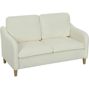 HOMCOM Divano 2 Posti Imbottito in Sherpa Traspirante con 2 Cuscini Rimovibile e Lavabile, Gambe in Legno di Eucalipto, Divanetto Salvaspazio con Braccioli per Soggiorno, Salotto, 137x69x82 cm, Crema