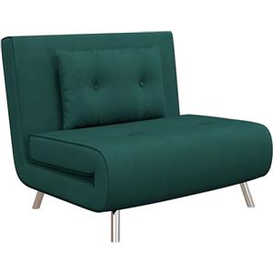 HOMCOM Poltrona Letto Singolo 3 in 1, Poltroncina Reclinabile a 3 Livelli con Rivestimento in Velluto e Cuscino, 100x88x83cm, Verde Scuro