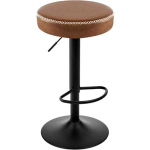 EUGAD Sgabello Alto, Sgabello da Colazione Regolabile in Altezza, Sedia Imbottita Girevole, Sedie Bar in PU Vintage, Marrone