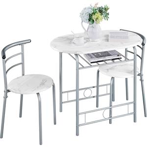 Yaheetech Set Tavolo e 2 Sedie Sala da Pranzo Cucina Mobili da Bar Piccoli Spazi Salvaspazio Balcone per 2 Persone in Legno e Metallo Sedia Portata 136 kg Bianco