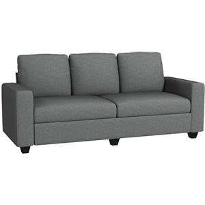 HOMCOM Divano 3 Posti in Tessuto, Divano Moderno per Soggiorno con Braccioli e Cuscini Imbottiti e Rivestimento Effetto Lino, 237x94x102cm, Grigio