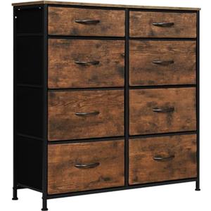 WOLTU Cassettiera con 8 Cassetti in Tessuto, Struttura Stabile in Metallo, Design Vintage, per Camera da Letto, Soggiorno, Corridoio, Cameretta, 86x30x89 cm, Marrone Vintage + Nero, SSK006hov